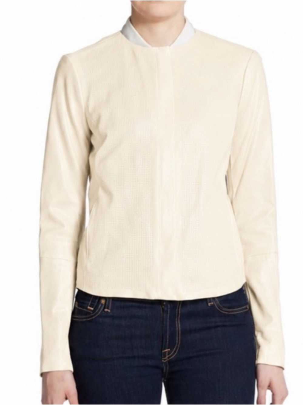 Vince Perforated Leather Zip-Front Jacket - S